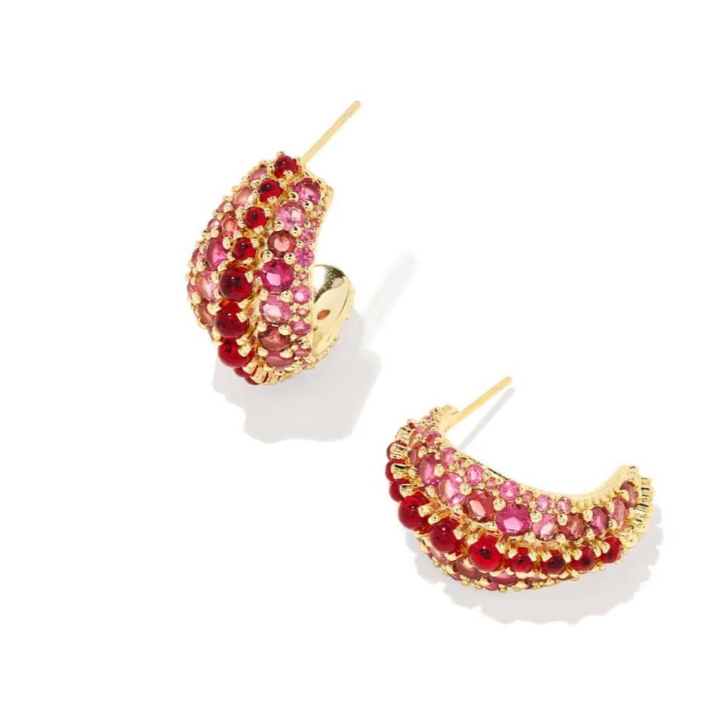 NWT Kendra Scott Krista Gold Hoop Earrings in Red Mix. Charming 🥰 - Picture 2 of 6